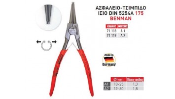 Ασφαλειοτσίμπιδο ίσιο CrV Din 5254A 175 - 71118 Benman